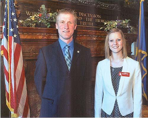 Hannah James, a junior at Stewartville High School, took part in the Minnesota House of Representatives High School Page Program April 20 to 24. Here, Hannah poses with State Rep. Nels Pierson, who represents District 26B, including Stewartville, in the Minnesota House of Representatives.