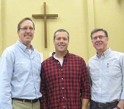 Paul Langmade, the new pastor of congregational life at Grace Evangelical Free Church of Stewartville, left, has joined a pastoral team that includes Andrew Langseth, center; and Dr. John Grams.