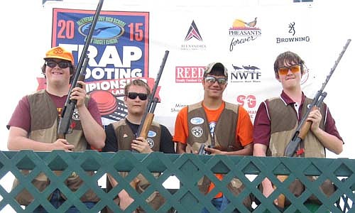 Four members of the Stewartville High School trap team participated in the Class A Minnesota High School Clay Target League State Championships in Alexandria on June 11. This year there were 5,680 registered student-athletes competing on 226 teams in six divisions. More than 600,000 clay targets and shotgun shells were fired at the event. Tiger team members are, from left, Phillip McCollough, Nick Bain, Tyler Williams and Daniel McCollough.