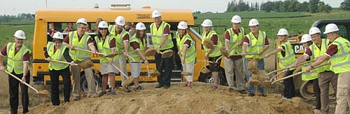 School, city and state officials broke ground for Stewartville's new school for third, fourth and fifth graders at a groundbreaking ceremony at the construction site north of Bear Cave Park on Tuesday afternoon, June 30.  From left are Eldon Anderson, principal of special programs; state Sen. Carla Nelson; Steve Gibbs, principal of Stewartville High School and Middle School; Angela Payton, Todd Emanuel and Tara Stockman, School Board members: Dr. David Thompson, superintendent of Stewartville schools; Sheila McNeill, principal of Central Intermediate School; Beth Lawson and Joe Waugh, School Board members; Rob Mathias, chair of the School Board; Lori Miller Beach, School Board member;  Darcy Lindquist, associate principal of Stewartville High School; Tim Malone, associate principal of Stewartville Middle School; and Matt Phelps, principal of Bonner Elementary School.