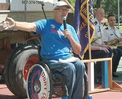 Bob Bardwell, director of Ironwood Springs Christian Ranch, welcomed a large audience to the military salute at Ironwood's seventh annual Miracles Happen Festival on Saturday, July 25.