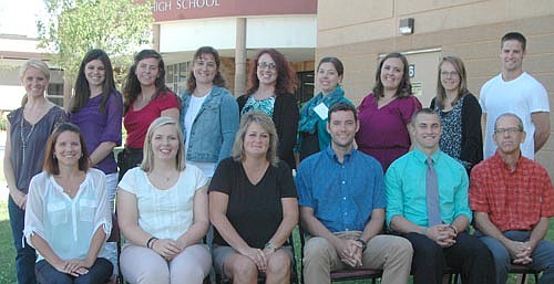 Stewartville's new teachers prepared for the 2015-16 school year at an orientation session on Monday, Aug. 10. The new teachers and their positions include, front row, from left, Melinda Kieffer, science teacher at Stewartville High School; Traci Fransen, special education teacher at Central Intermediate School; Kris Streightiff, second grade, Bonner Elementary School; Mitch Miller, seventh grade science, Stewartville Middle School; Alex Hain, English, Stewartville Middle School; and Craig Bell, counselor at the Middle School. Back row, from left, Beth Felten, physical education, Bonner; Kristin Wenum, kindergarten, Bonner; Kristin Remick, sixth grade science, Stewartville Middle School; Jen Schimek, reading, Central; Anna Button, fourth grade, Central; Rachel Loechler, fourth grade, Central; Emily Dierling, school counselor, Bonner and Central; Brianna Probach, fifth grade, Central; and Ryan Liffrig, physical education, Central.