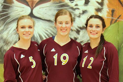 The Minnesota Volleyball Coaches Association recognized Stewartville senior student/athletes, from left, Karissa Kime, Jenna Willenborg and Tara Rogers, as recipeints of the Minnesota Academic All-State Award by earning a cumulative GPA of 3.80 or higher. Teams with an average cumulative GPA of 3.75-4.00 earn the Gold Academic Award.