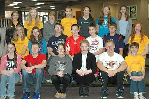 Stewartville High School students who earned a 4.0 grade point average on a 4.0 scale for the first quarter of the 2015-16 school year include, front row, from left, Emily Schlechtinger, Jeremy Lovestuen, Mariah Terhaar, Kayla Schlechtinger, Nate Sikkink and Shawn Husgen. Second row, from left, Sydney Clausen, Marisa Goff, Nathan Laures, Ethan Humble, Zack Gulbranson, Daniel Schimke and Bobbie Hart. Back row, from left, Abby Orvis, Rachel Blomquist, Paige Pettit, Gabe Nelson, Amy Lofgren, Laura Pedelty and Lori Bailey. Also, Jon Beach, Zach Rupprecht, Jack Krapf and Julia Lanzel, four other students who earned 4.0 grade point averages, were not present when the photo was taken. 