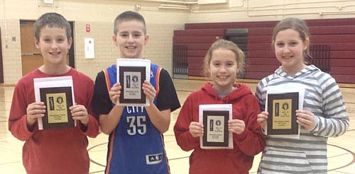 The winners of the annual Elks Hoop Shoot competition at Stewartville Middle School include, age 10-11 second place winners, from left, Tyler Nagel, 11 baskets in 25 attempts, Eli Klavetter, 11 baskets in 25 attempts, Lauren Buckmeier, 11 baskets in 25 attempts and Bryn VanDyke, 11 baskets in 25 attempts.