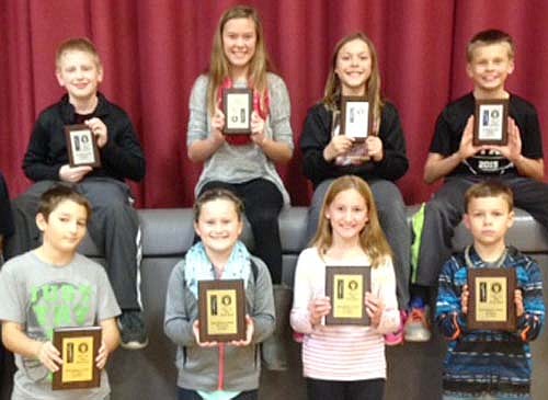 The winners of the annual Elks Hoop Shoot competition at Central Intermediate School include, front row, from left, age 10-11 first-place winners, Parker Klaahsen, 19 baskets in 25 attempts and Josie Kahoun, 12 baskets in 25 attempts. First place winners, age 8-9, Karley Olson, 13 baskets in 25 attempts and Landon Easthouse, 19 baskets in 25 attempts. Back row are, from left, age 10-11 second-place winners, Chris Griffin, 18 baskets in 25 attempts and Alyssa Ruffridge 12 baskets in 25 attempts. Second-place winners, age 8-9, Savannah Hedin, 9 baskets in 25 attempts and Ayden Helder 19 baskets in 25 attempts.