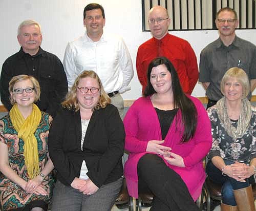 The Stewartville Area Chamber of Commerce hosted its annual meeting and banquet at the Stewartville Civic Center on Saturday evening, Jan. 30. Members of the Chamber's 2016 Board of Directors include, front row, from left, Melissa Sue Leuning, past president; Gwen Ravenhorst, administrator; April Crom and Julie Aldrich, directors. Back row, from left, Jeff Bagniewski and Troy Knutson, directors; Robert Hruska, president; and Al Chihak, director. As of last week, the Chamber was searching for an individual to serve as vice president for 2016.