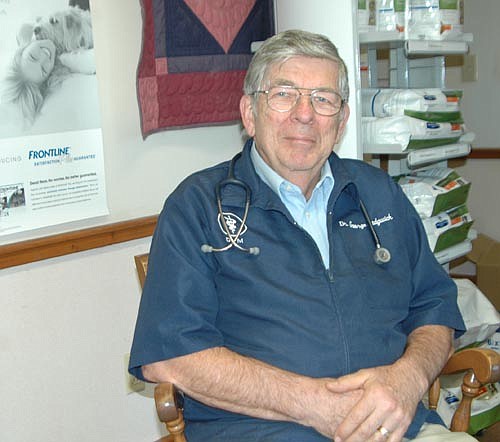 Dr. George Sedgwick, who has sold the Stewartville Animal Clinic but plans to continue to work there two days a week, is grateful that he was able to own the clinic for 46 years. "The people of Stewartville and the area have been good to us," he said.