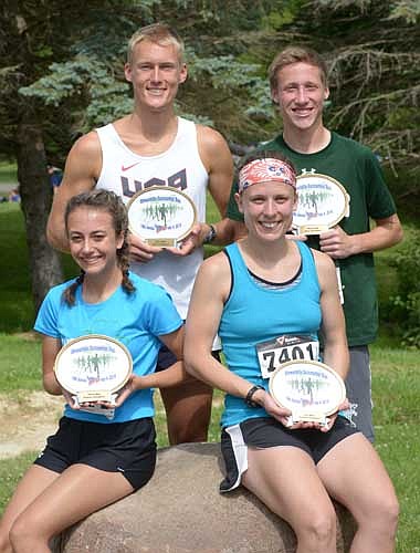 The 19th annual Summerfest Run was another huge success with 154 runners in the 5-mile race and 306 participants in the 3-mile event. Overall winners in the two races were, seated, from left, Kendall Pfrimmer, age 16, of Rochester, first-place female in the 3-mile race, fifth overall in a time of 19:46 and Emily Deutsch, age 30, of Rock Rapids, IA, first-place female in the 5-mile race, 17th overall in a time of 36:43. Standing, from left, Michael Glaser, age 22, of Rochester, first-place male in the 5-mile race in a time of 28:20 and Chad Couser, age 18, of Rochester, first-place male in the 3-mile race in a time of 17:12. Results of both races are posted at: www.wayzataresults.com