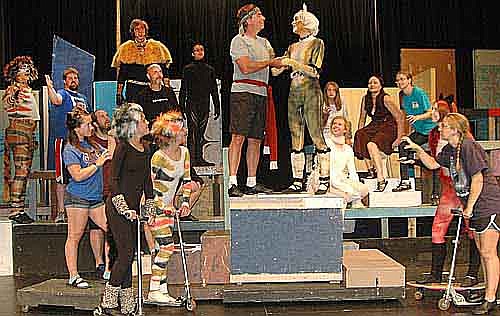 Growltiger (Randy Peterson) left-center, and Griddlebone (Kristie Kinneberg), right-center, are so in love they don't even notice that all the other cats are angry with them during a recent dress rehearsal of the Stewartville Community Education Theatre production of "Cats."