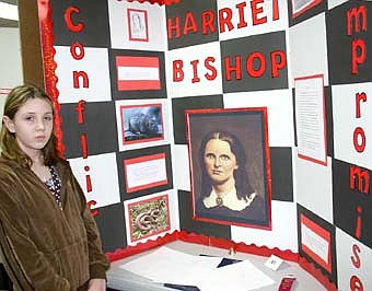 Courtney McGill, a sixth-grader, researched the life of Harriet Bishop, Minnesota's first teacher. Bishop taught morals and ethics and started a temperance group  that opposed drinking, Courtney learned. 