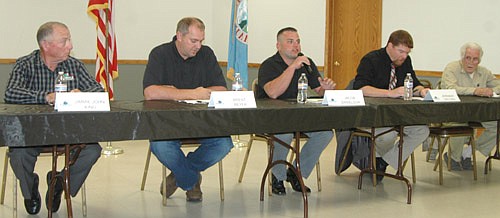 City Council candidates at the Chamber-sponsored forum included, from left, Jimmie-John King, Brent Beyer, Jacob Danielson, Jeremiah Oeltgen and Daniel J. Ware.