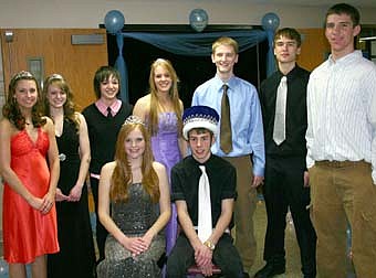  A WINTER CELEBRATION -- Abby Holst and Brandon Lecy, seated in front, were queen and king of Stewartville High School's winter ball on Saturday, Feb. 23. Other members of the court included, standing from left, Emily Rainey, Karyn Christian, Olivia Skic, Mackenzie Peterson, Derek Robey, David Fritsch and Tom Gisler. Zack Tuffley, another member of the court, is not pictured. 