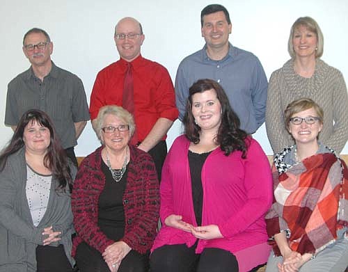 Members of the Stewartville Area Chamber of Commerce Board of Directors for 2017 include, front row, from left, Stacy McConnell, vice president; Mary Kuhlman, administrator; April Crom, president; and Melissa Sue Leuning, director. Back row, from left, Al Chihak, director; Robert Hruska, past president; Troy Knutson, director; and Julie Aldrich, outgoing director. Beth Koster and Mike Rainey, incoming directors, were not present when the photo was taken.