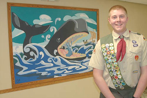 With help from some of his fellow scouts, Caleb Rowley, a junior at Stewartville High School, painted a mural depicting the story of Jonah and the whale. Thanks in part to that work, Rowley has earned the Eagle Award, the highest honor in scouting.