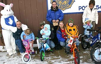 BICYCLE WINNERS -- Children who won bicycles in the Stewartville American Legion Post 164's and Legion Auxiliary Unit 164's annual Easter Egg Hunt on Saturday, March 22 included, Natalie Weber and Natalie Goetsch in the 0-2 age division, and Joel Davis and Mattison Gilbert in the 3-4 age division.  Winners in the older children's divisions, included, not necessarily in order, Kalie Pollay and Melia Hovey, 5-6; Cameron Argo and Kailee Brower, 7-8; and Quentin Wildeman and Katherine Engel, 9-10. 