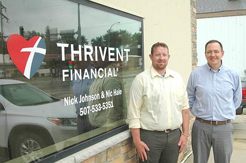 FINANCIAL ADVISORS -- Nic Hale, left, and Nick Johnson offer retirement planning and financial advice at Thrivent Financial, 520 South Main St., Stewartville. The business is open Monday through Friday from 8 a.m. to 5 p.m. "We have felt very welcomed by the community," Johnson said. "We are very encouraged by people who come up to us and say, 'We're glad you're here.'"