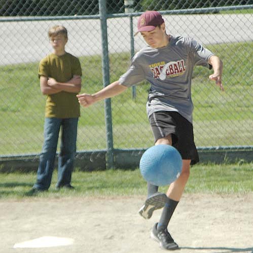 Brady Pickett, an eighth grader at Stewartville Middle School, took part in the Old Settlers Day kickball game.