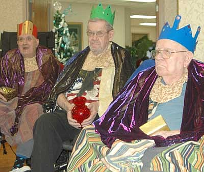 From left, Clem Snyder, Jim Bailey and Cliff Walker were the Wise Men from the East as the Stewartville Care Center presented the Christmas story from the Gospels of Luke and Matthew on Friday, Dec. 21. A large audience of residents' family members and friends attended.